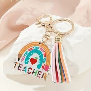 Teacher Keychain Cute Wooden Rainbow Tassel Keychain Pendant Teacher's Gift NEW